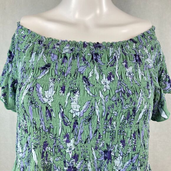 A Pea In The Pod Shirt Womens M Green Purple Floral Off The Shoulder Maternity - Picture 5 of 8